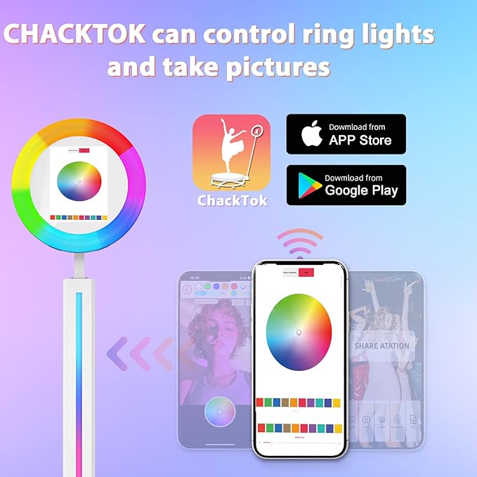 Photo Booth Machine Compatible with Any Ipad,ChackTok PhotoBooth VIP Member,Software APP Control Ring Light,Perfect for Wedding,Parties and Birthday,Light Bar White