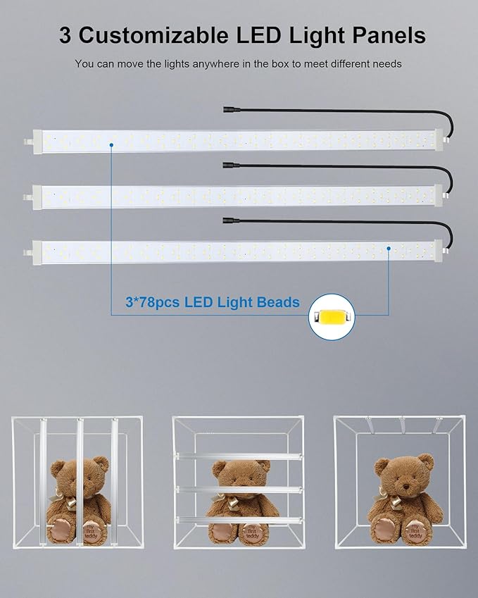 PULUZ 32"x32" Light Box Photography, Large Photo Light Box with 3 Stepless Dimming Light Panel, 234 LED Beads, Professional Photo Booth Shooting Tent Kit with 4 Color Backdrops for Product Photography
