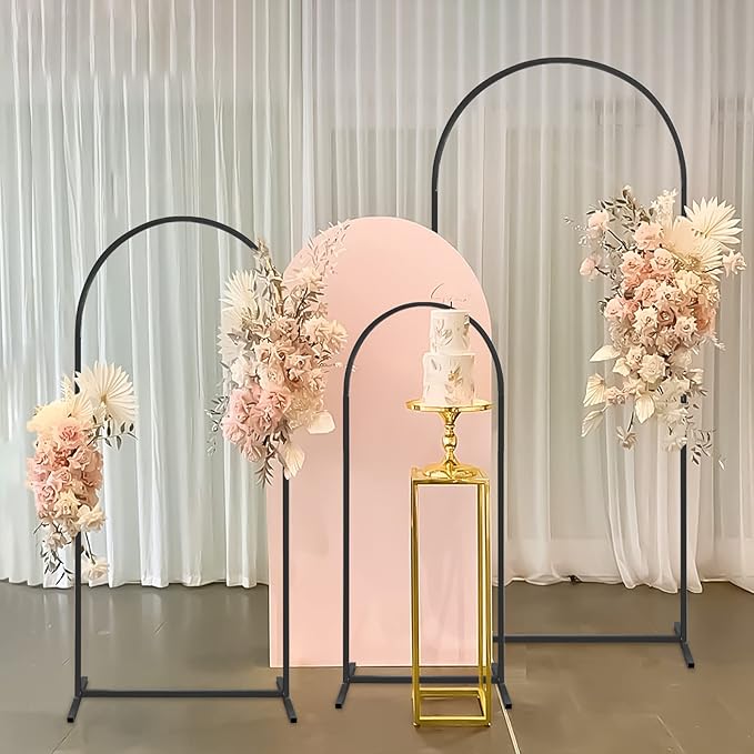 Metal Wedding Arch Backdrop Stand,3-Piece Arch Backdrop Stand for Wedding Ceremony Bridal Party Birthday Party Balloon Arch Decoration(Black)