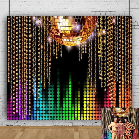 Disco Backdrop 10x8ft Golden Glitter Disco Ball Photo Background for Photography 70s 80s 90s Theme Party Decorations Birthday Wedding Cake Table Banner Photo Booth Props