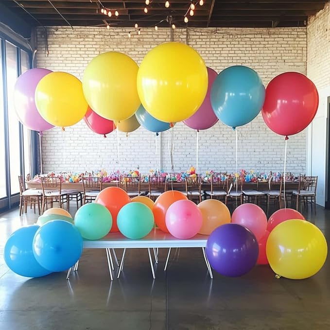 100 Pcs Giant Balloons Kit 18 24 36 Inch Mixed Size Latex pool Balloon, With 10 Colors - Party Decoration Supplies for Birthdays, Weddings, Events