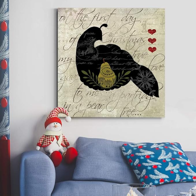 Renditions Gallery Twelve Days of Christmas Wall Art, Partridge in a Pear Tree, Cute Winter Artwork, Holiday Decor, Premium Gallery Wrapped Canvas, Ready to Hang, 24 in H x 24 in W, Made in America