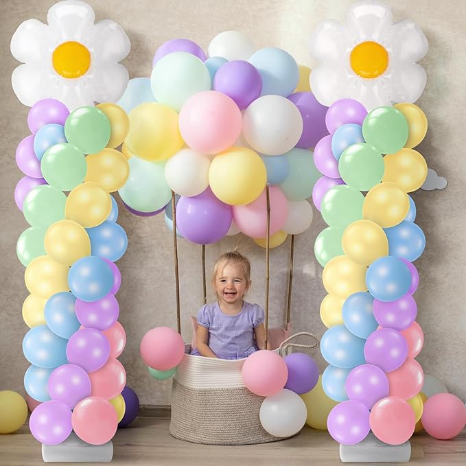 Kasyat 2 Sets Daisy Pastel Party Balloon Column Stand Kit, Adjustable Groovy Balloon Arch Stand Kit for Macaron Boho Summer Daisy Floral Theme Two Groovy Party Decoration