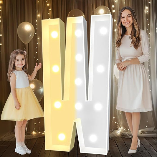 Pooqla 4 FT Marquee Light Up Letters, Cool White and Warm White Marquee Letter 4 Feet Tall, Giant LED Sign Big Mosaic Letter W for Balloons Birthday Party Anniversary Wedding Decorations