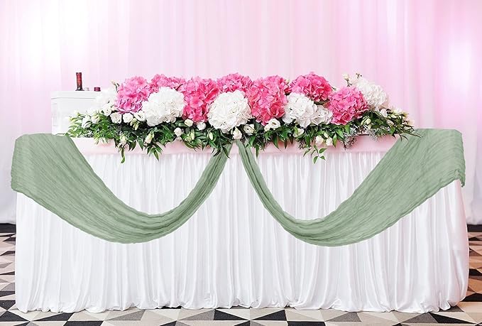 12 Pack Cheesecloth Table Runner 20 x 120 inch Cheese Cloth Table Runner Bulk,Romantic Boho Sheer Gauze Fabric Table Runners for Wedding Reception,Party,Bridal Shower Table Decor(Sage Green)