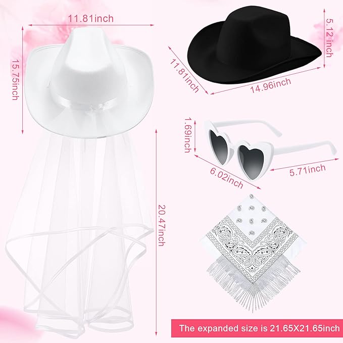6 Sets Cowgirl Bachelorette Party Decorations Bulk Bride Cowboy Hat Rhinestone Bandana Heart Glasses for Last Disco