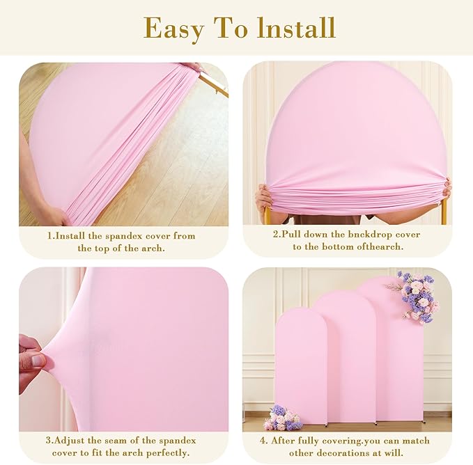 Pale Pink Arch Cover 3 Set - 6FT, 6.6FT, 7.2FT Arch Backdrop Cover Spandex Fitted Baby Shower Arch Stand Covers for Girls Birthday Party Wedding Bridal Shower Banquet Photo Background Decorations