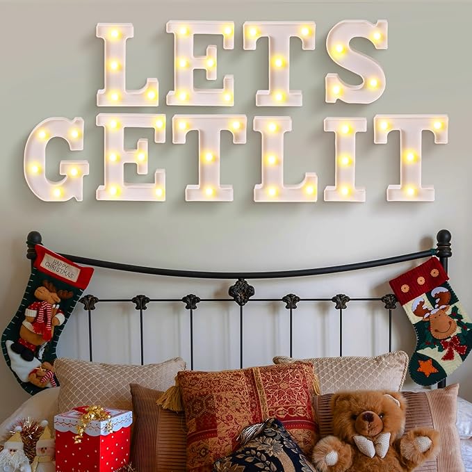 Honoson 10 Pcs Christmas Decorations Indoor Lets Get Lit Lights up Sign Christmas Party Table Decorations for Holiday Party Home Room Neon Wall Light Decor Xmas Gift