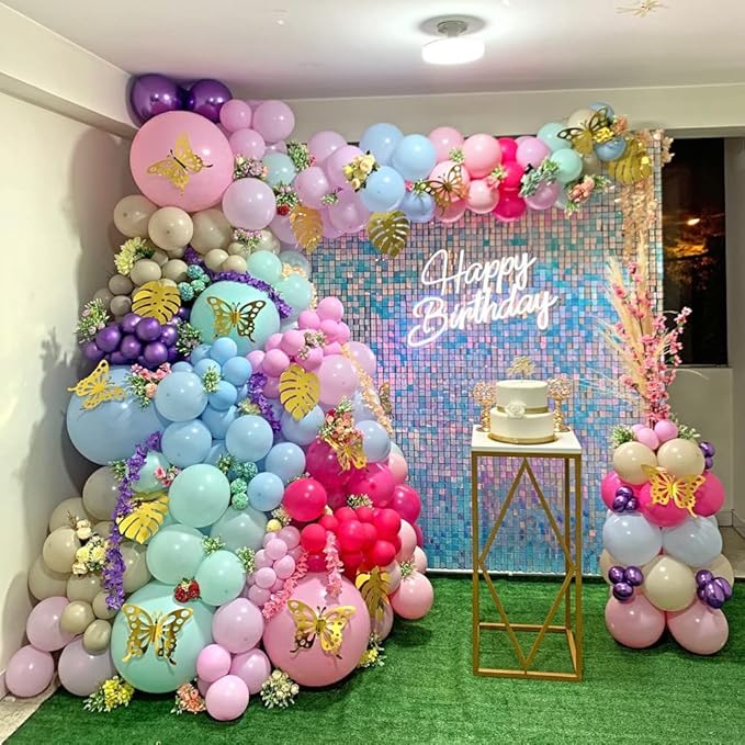 COKAOBE Rainbow Blue Shimmer Wall Backdrop 24PCS Square Sequin Shimmer Backdrop Panel, Photo Backdrops for Birthday, Anniversary, Wedding, Graduation & Bachelorette Party Decoration