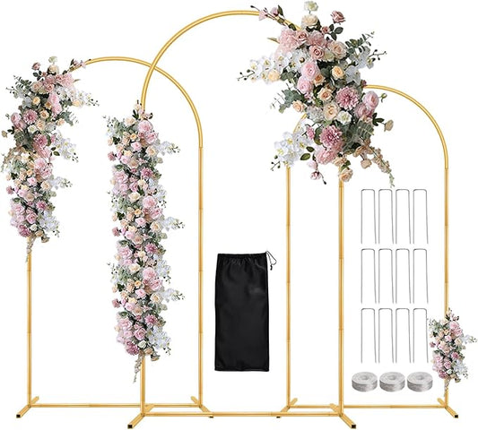 Balloon Arch Stand,7.2FT, 6.6FT, 6FT Set of 3 Metal Gold Wedding Backdrop Arch Stand Kit for Valentine Baby Shower Engagement Party Event Decoration Garden Floral Balloon Arch with Base