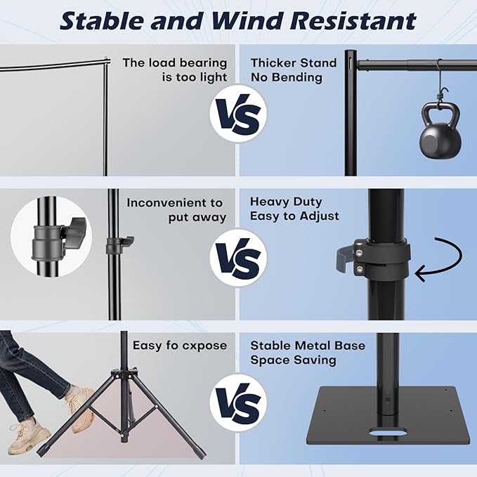 Heavy Duty Backdrop Stand, 10x10ft Pipe and Drape Backdrop Stand Kit with Upgrade Clip on Telescopic Poles Frame and Metal Base, Background Holder for Parties Wedding Birthday Photography