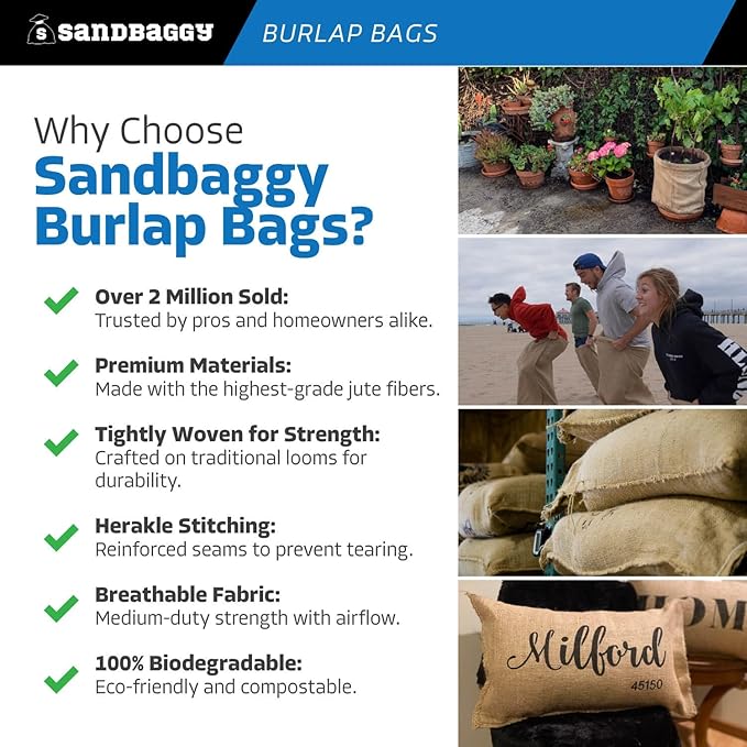 Sandbaggy Burlap Bags Large 24" x 40" - Potato Sack Race Bags for Kids & Adults | Perfect Birthday Party Game | Shrub & Plant Frost Protection - Food Grade (Pack of 20)