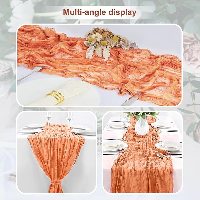 6 Pack Coral Cheesecloth Table Runner 35x120 Inch 10Ft Rustic Gauze Cheese Cloth Table Runner Sheer Cheesecloth Table Runners for Wedding Party Bridal Shower Decoration