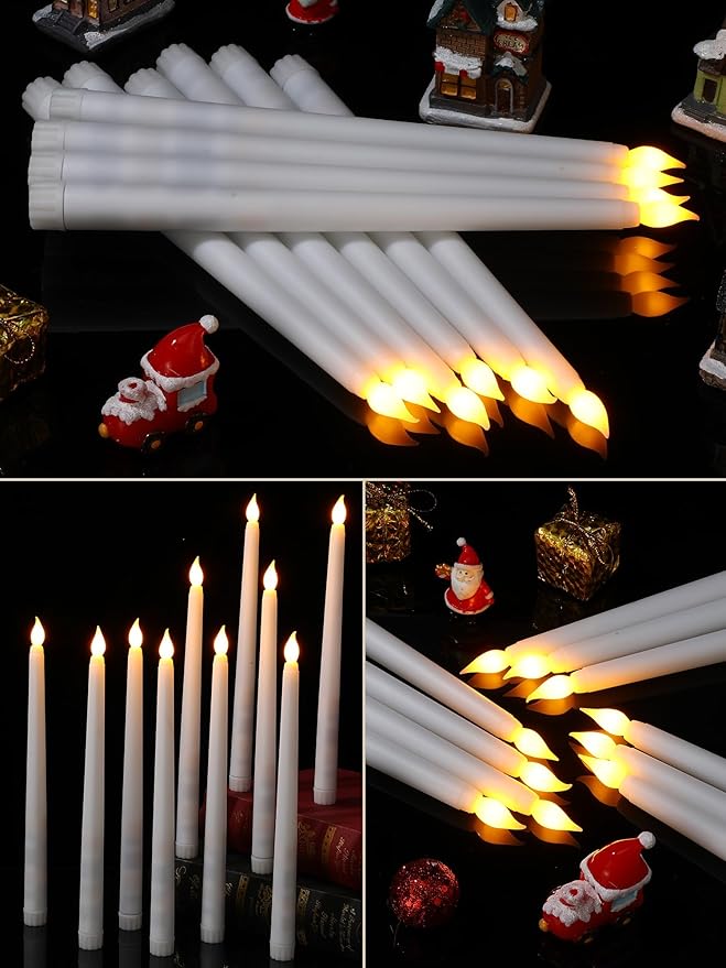Retisee 30 Pcs 11 Inch Flameless Taper Candles LED Candles Bulk Battery Operated Taper Candle Flickering LED Candlesticks for Valentines Birthday Wedding Party Decor (Classic Style,White)