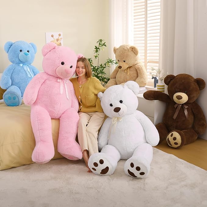 Tezituor Big Teddy Bear 5ft, Fluffy Life Size Giant Stuffed Animal, Cute Embroidered Paws Plush Gift for Kids, Girlfriend, Boyfriend, Valentines, Dark Brown