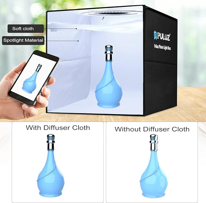PULUZ Photo Light Box, 16" x 16" Professional Foldable Portable Studio Photography, Tri-Color Dimmable Light Shooting Tent Box with 12 Colors Backdrops & 144 LED Lights