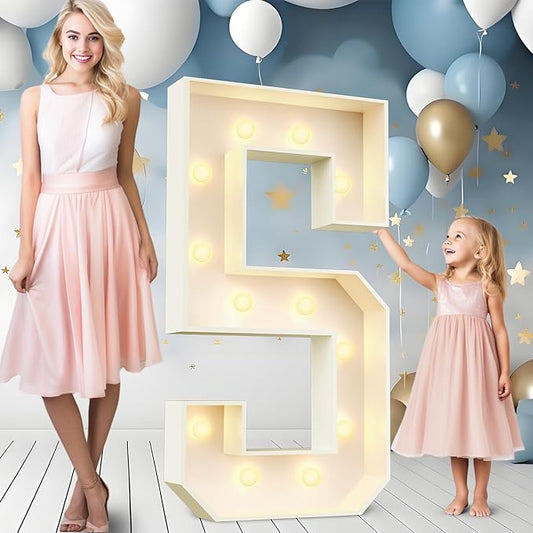 Ledido 4FT Marquee Light Up Numbers 5, Easy to Assemble Marquee Numbers 4 Feet Tall for Indoor & Outdoor Events, Large Lighted Number for Birthday Graduation Baby Shower Anniversary Party Decorations