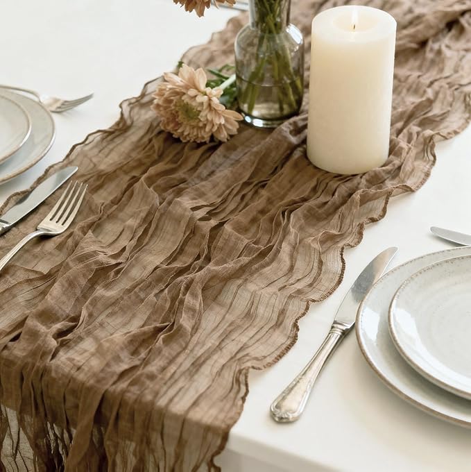 12 Pack Coffee Cheesecloth Table Runner 35 x 118 Inch Gauze Fabric Boho Christmas Table Runner for Wedding Arch, Rustic Bridal Shower, Baby Shower, Party Decorations, Farmhouse Home Decor