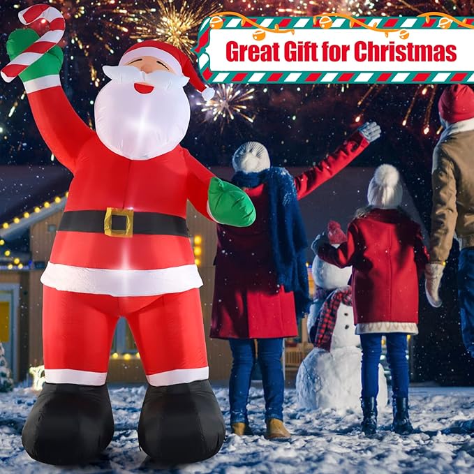 10ft Inflatable Christmas Decorations, Christmas Santa Claus with Candy with LED Light Blow Up for Christmas Party Indoor, Outdoor, Yard, Garden, Lawn