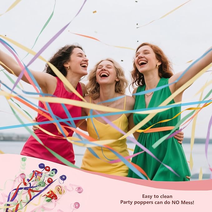 200 Pcs Colorful Streamer Poppers, No Mess Streamers, Hand Throw Streamers with Colorful Ribbon for Wedding, Birthday, Party Celebrations, Graduation, Party Favors Shows