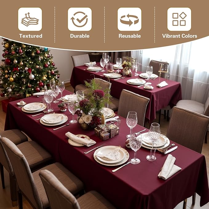 sancua Tablecloths for 8 Foot Rectangle Tables, 8 Pack - Washable Polyester Fabric Table Cloth for Chirstmas Party, Birthday, Banquet Reception, 60x120 Inch Burgundy