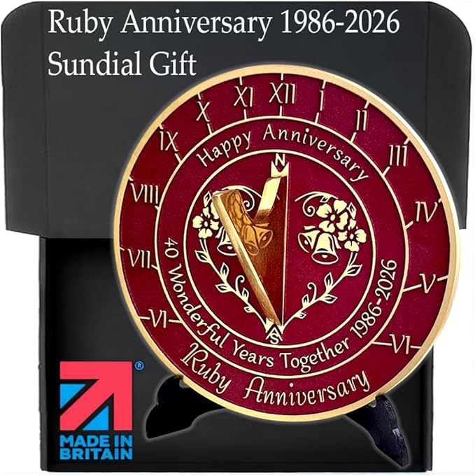 Anniversary Sundial Gift for 40th Ruby Wedding Anniversary in 2026 - Recycled Metal Home Decor Or Garden Present Idea - Handmade in UK for Him, Her Parents Or Couples 40 Year Celebration