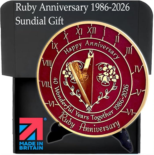 Anniversary Sundial Gift for 40th Ruby Wedding Anniversary in 2026 - Recycled Metal Home Decor Or Garden Present Idea - Handmade in UK for Him, Her Parents Or Couples 40 Year Celebration