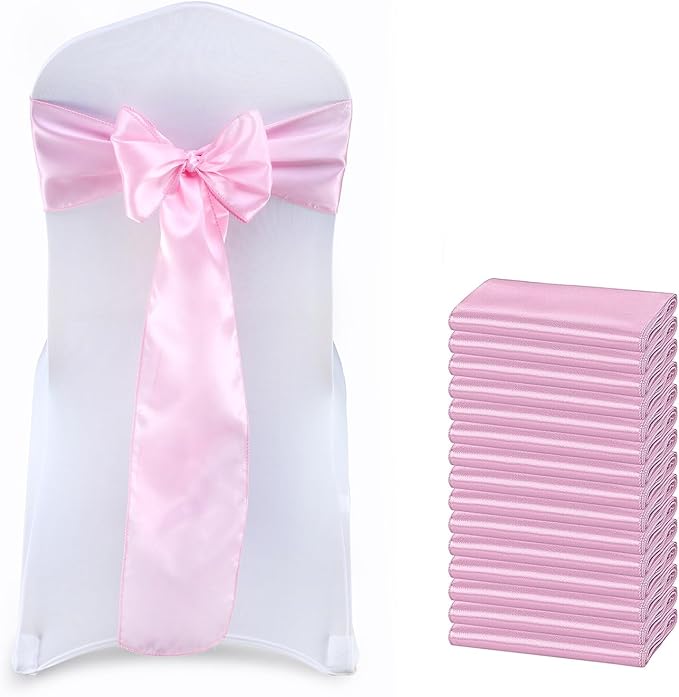VDS Satin Chair Sashes Chair Cover Back Tie Sateen Bows Ribbon for Wedding Birthday Graduation Engagement Ceremony Event Party Banquet Venue Hotel All Dining Chair Decoration (200PC) (Pink)