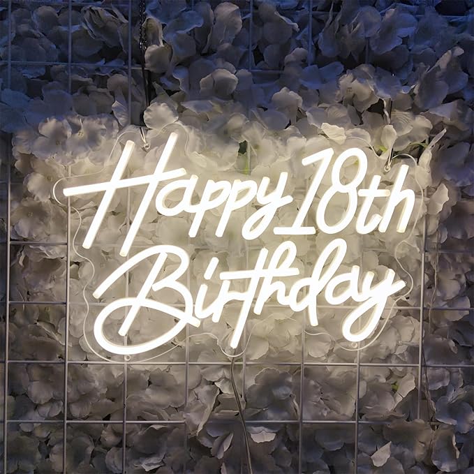 Happy Birthday Neon Sign for Wall Decor, Warm White LED Neon Light Signs, Art Decoration Happy 18th Birthday Neon Light Sign for All Birthday Party Decoration,SIGNVIA,15.7×10.3 Inch