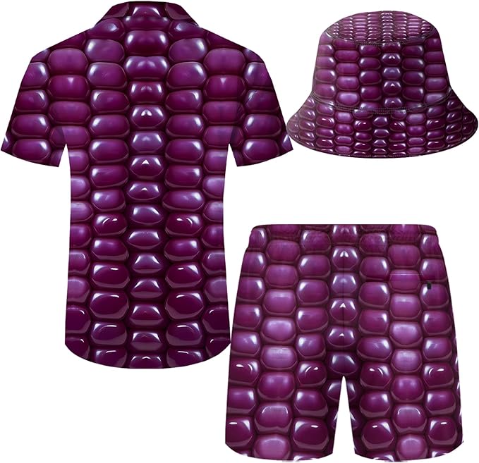 Men's Hawaiian Shirt and Shorts Set 2 Piece Beach Outfits with Bucket Hats for Beach Days and Summer Vibes