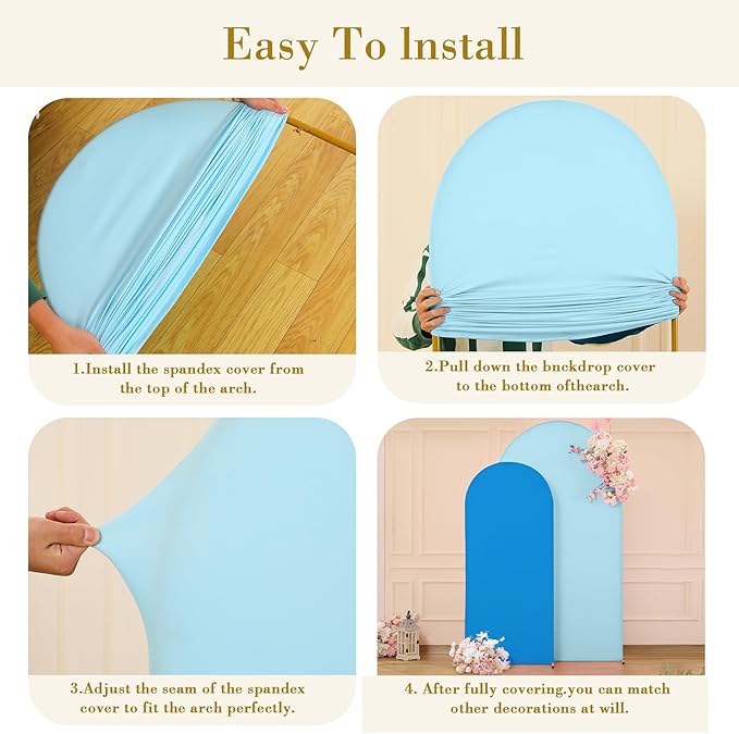Baby Blue and Royal Blue Photo Arch Backdrop Cover Set of 2 for Baby Shower Boy Party 7.2ft and 6ft Arch Covers Stretchy Backdrop Spandex Birthday Arch Stand Covers for Wedding Banquet Background