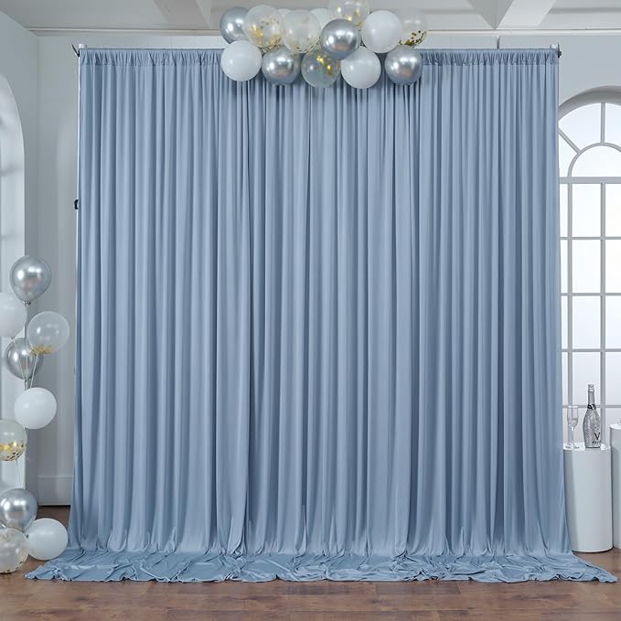 50ft x 10ft Wrinkle Free Dusty Blue Backdrop Curtain for Parties, 10 Panels 5x10ft Silky Polyester Backdrop Drapes Photo Back Drop Cloth for Wedding Birthday Baby Shower Photography Background