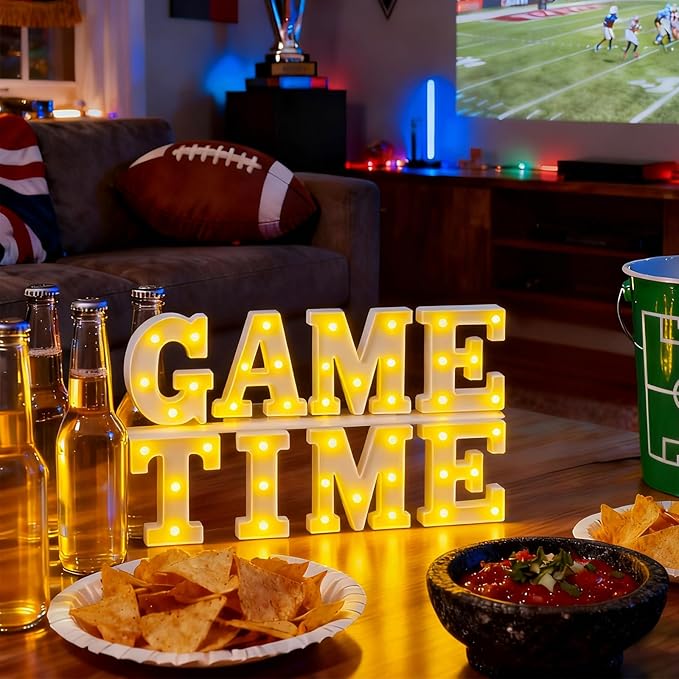 Honoson 8 Pcs Game Time Football Party Decorations Game Time LED Lights up Neon Sign Sports Football Table Decoration for Theme Birthday Gameday Tailgate Party