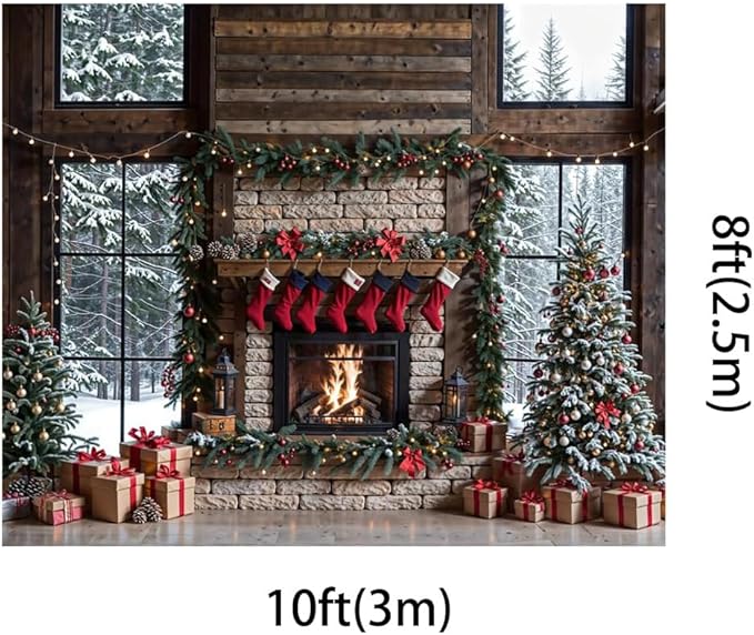 Kate 10x8ft Merry Christmas Backdrops for Photography Xmas Trees Background Santa Socks Brick Fireplace Background Celebrate Holiday Party Banner Studio Backdrop