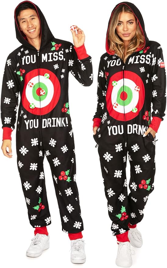 Tipsy Elves Christmas Onesies for Adults - Comfy Unisex Matching Holiday Jumpsuits with Convenient Pockets