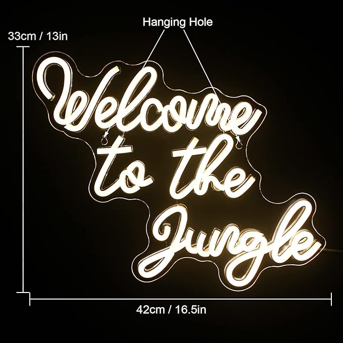 Welcome to the Jungle Neon Sign Warm White Led Word Neon Light Signs for Wall Decor Usb Letter Light Up Sign for Bedroom Nursery Kids Room Garden Home Entryway Front Porch Wedding Birthday