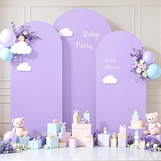 Beige and Purple Arch Cover 3 Set-8FT, 7.2FT, 6.6FT Arch Backdrop Cover Spandex Fitted 2- Color Fabric Stand Covers for Baby Shower Birthday Party Wedding Bridal Shower Photo Background Decorations