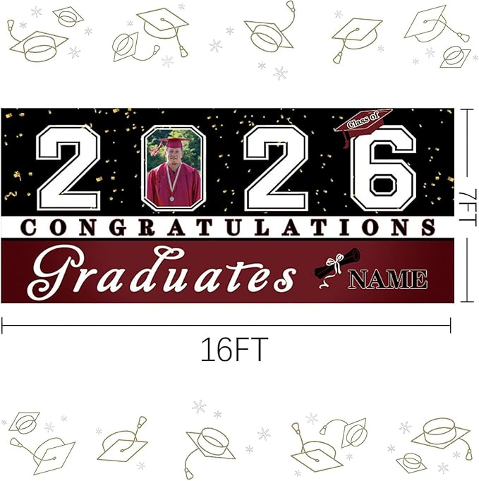 Custom Graduation Garage Door Banner Decoration 7x16ft with Photo Congrats Garage Door Cover 2026 Party Photo Booth Backdrop Party Supplies(Maroon)