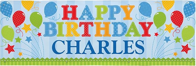 Let's Make Memories Personalized Happy Birthday Banner - Choose Any Year - Birthday Party Decorations - Custom Indoor/Outdoor Vinyl Banner - Any Message - Balloons and Stars - 8ft