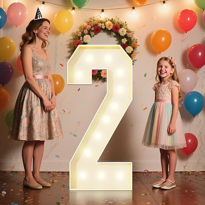 4FT Marquee Numbers 2 Sign,Large Light Up Numbers Party Decoration - Hook and Loop Fastener,No Tools Easy Setup, Corrugated Plastic for Birthdays Weddings Baby Anniversaries(Numbers 2)