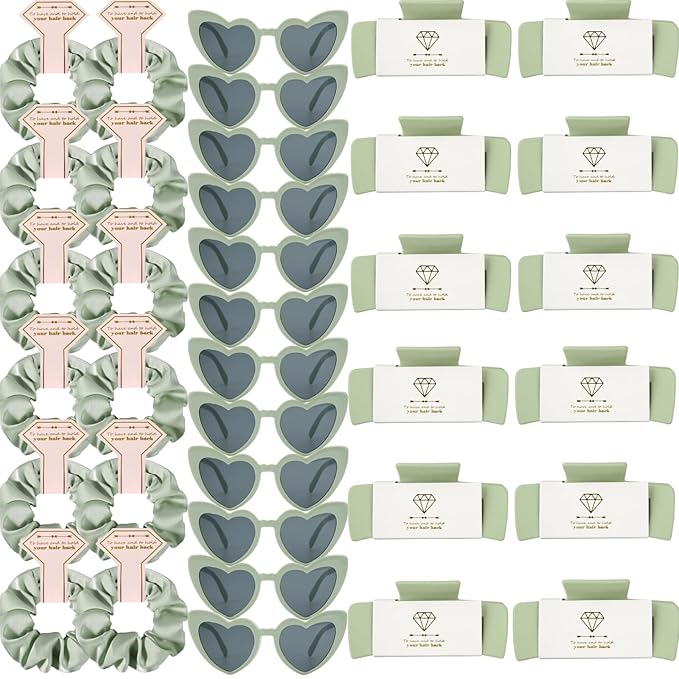 Bridesmaid Scrunchies Proposal Hair claws clips Set of 12 Bridal Shower heart sunglasses Gifts for Wedding Bachelorette Party Favors (36pcs Sage Green)