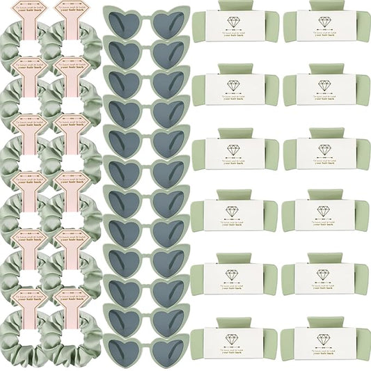 Bridesmaid Scrunchies Proposal Hair claws clips Set of 12 Bridal Shower heart sunglasses Gifts for Wedding Bachelorette Party Favors (36pcs Sage Green)