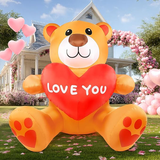 Valentines Inflatables Outdoor Decorations, 7 FT Blow up Valentine's Day Big Bear Yard Decor with Red Heart, Built-in LED Lights Valentine Holiday Decorations for Outside Lawn Garden Wedding Indoor