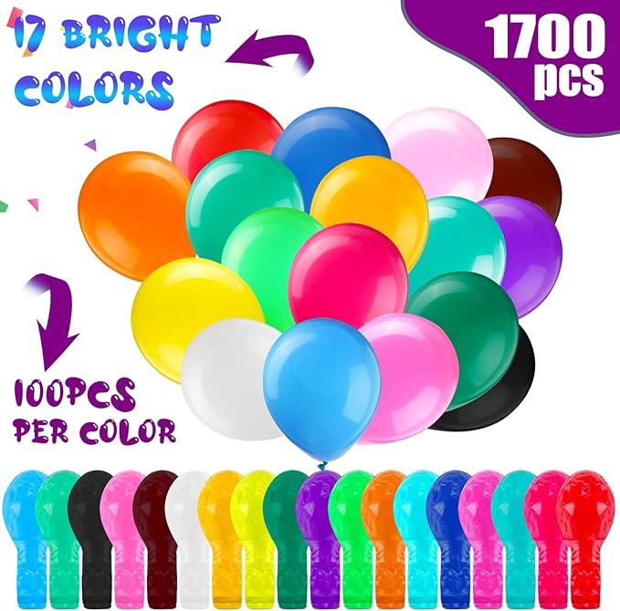 Yahenda 1700 Pcs 12 Inches Assorted balloons, Colorful Rainbow Latex Balloons for Party Birthday Baby Shower Supplies Arch Garland Decor