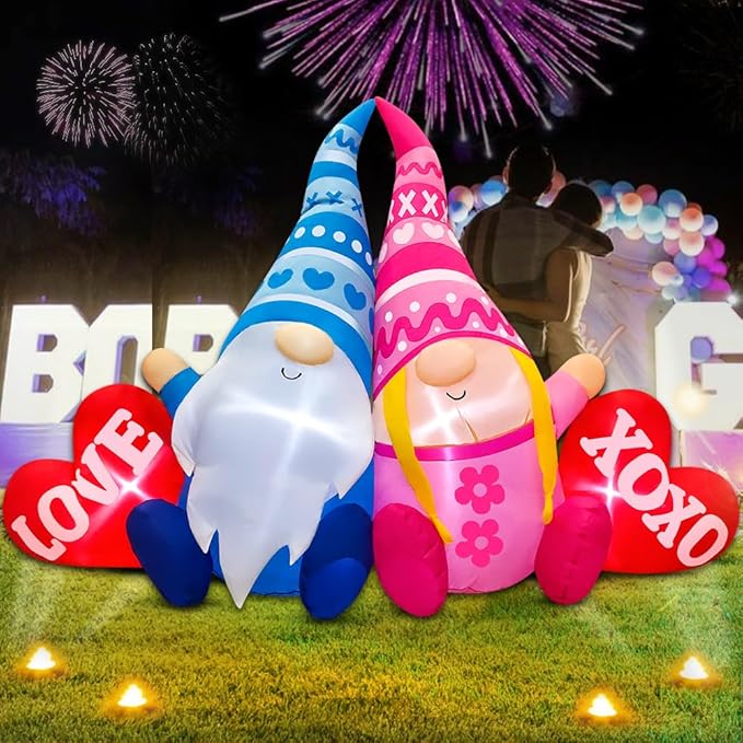 KOOY 5.5FT Valentine Inflatables Outdoor Decorations Valentine Day Blow up Yard Decoration Outdoor Inflatable Gnomes Love Heart with Light for Anniversary Valentine's Day Party Yard Decor
