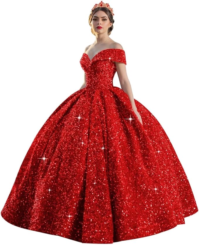 TRHTX Sparkly Sequin Quinceanera Dresses 2024 Off Shoulder Ball Gown Long A-line Sweet 16 Dresses