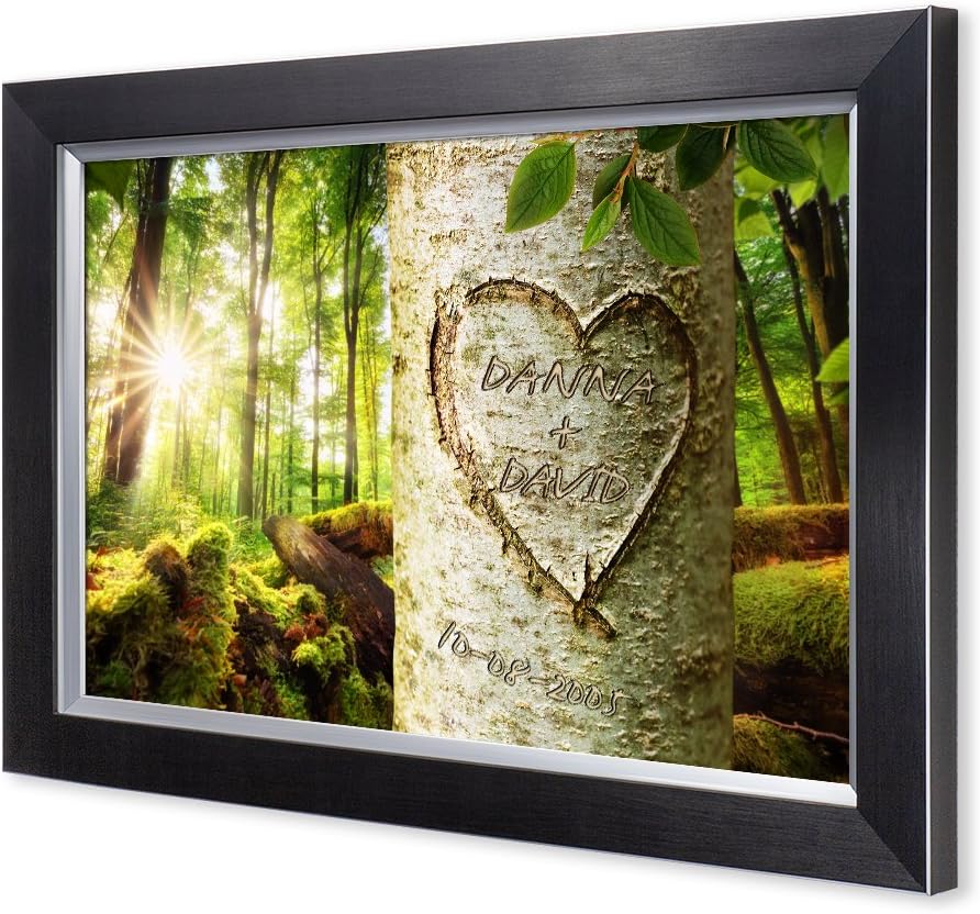 IPIC - Love Evergreen, Personalized Artwork with Names and Date on, Customized Gift for Anniversary,Wedding,Birthday and Holidays. Picture size: 18x12, Framed Size: 21x15