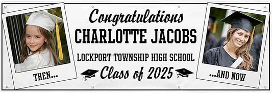 Let's Make Memories Personalized 8ft Graduation Banner - Graduation Party Decorations - Customized Congratulations Banner - Class of 2025 - Indoor/Outdoor Vinyl - How Time Flies - Black - 8 ft