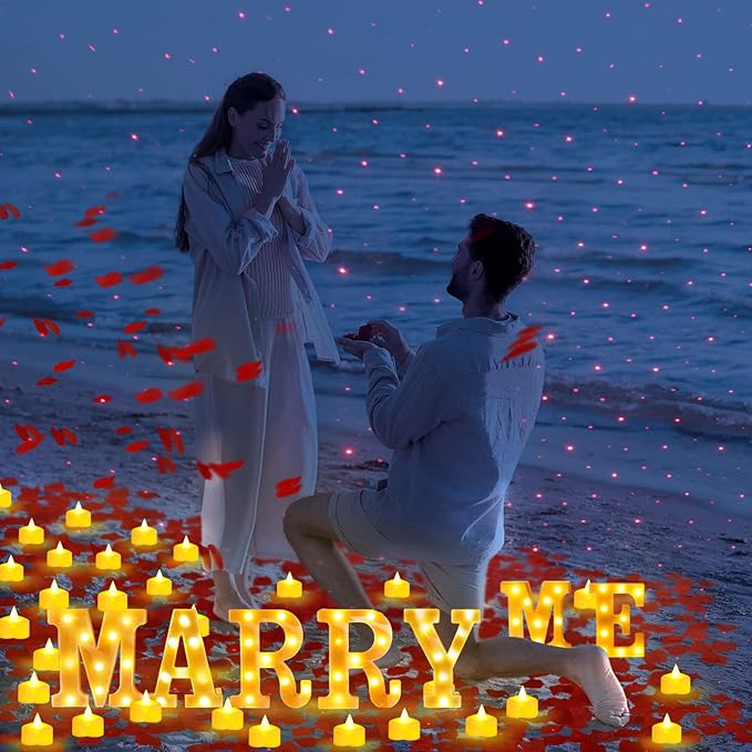 Hortsun Marry Me Light up Letters Proposal Decorations Will You Marry Me Sign Rose Petals 24 LED Candles Romantic Night Light for Proposal Engagement Wedding Anniversary Valentine's Day(Red)