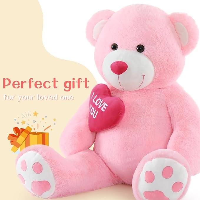 Large Teddy Bear Stuffed Animal 5Ft, Big Teddy Bear with Heart, Giant Brown Stuffed Bear Plush Toys for Kids, I Love You Bear Gift for Girlfriend Wedding